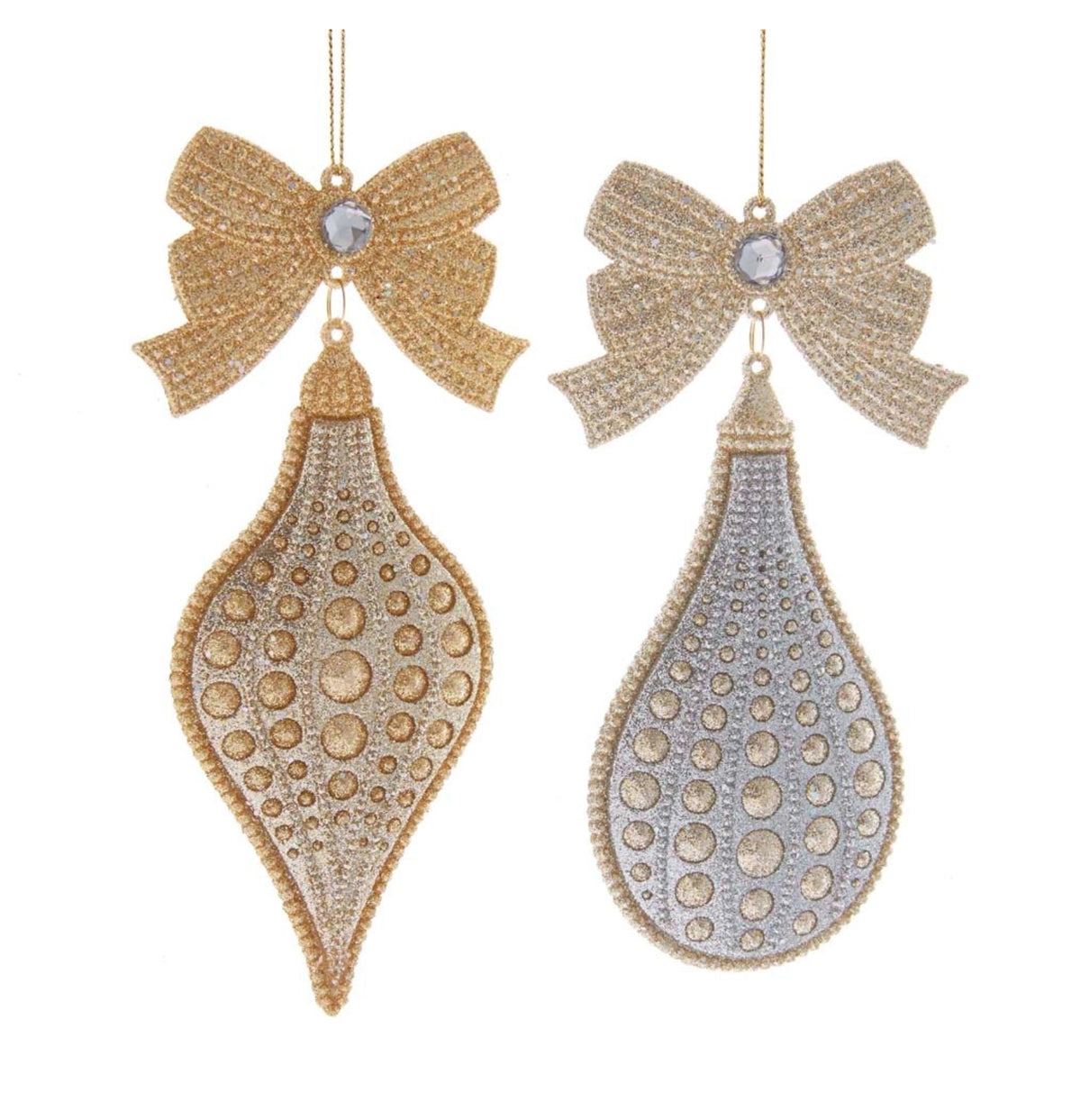 Elise Gold & Silver Glitter Finials w/ Bows (Set of 24)