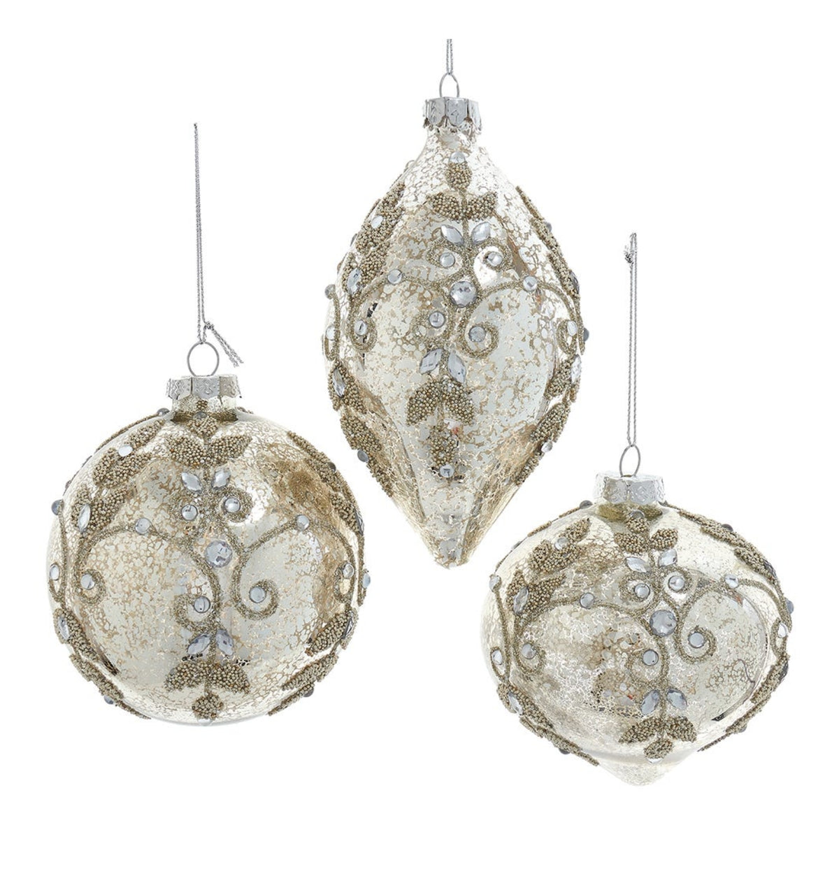 James Mercury Glass Ball, Drop & Onion Ornaments (Case of 6) 4"