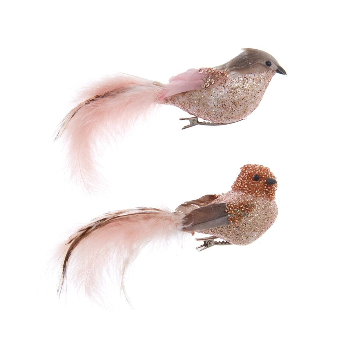 Ferro Pink & Silver Glitter Bird Ornaments (Case of 12) 7"