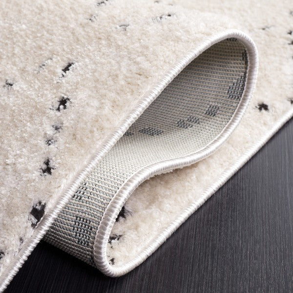 Stylish Moroccan Ivory and Black Area Rug - MEL102A