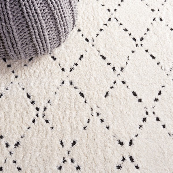 Stylish Moroccan Ivory and Black Area Rug - MEL102A
