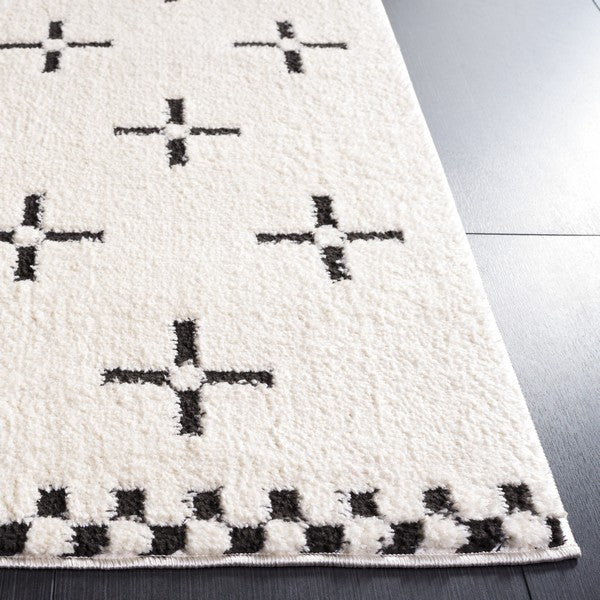 Stylish Ivory and Black Area Rug in Scandinavian Design