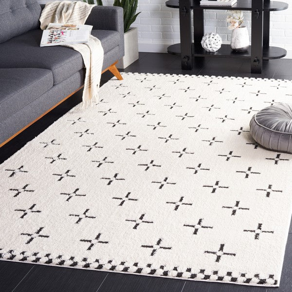 Stylish Ivory and Black Area Rug in Scandinavian Design