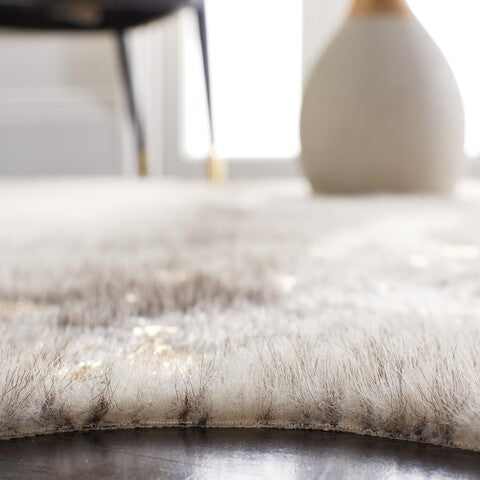 Luxurious Faux Cow Hide Area Rug in Beige and Grey