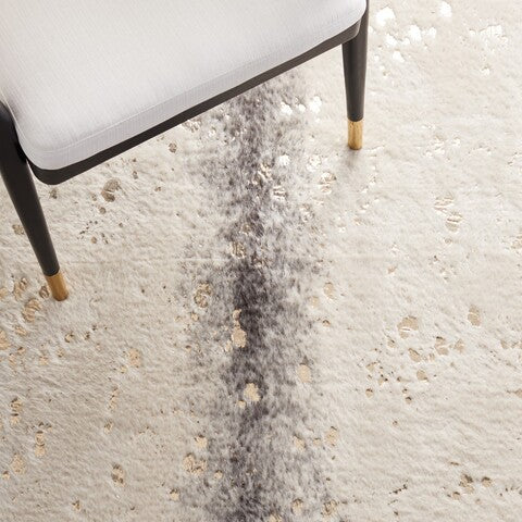 Luxurious Faux Cow Hide Area Rug in Beige and Grey