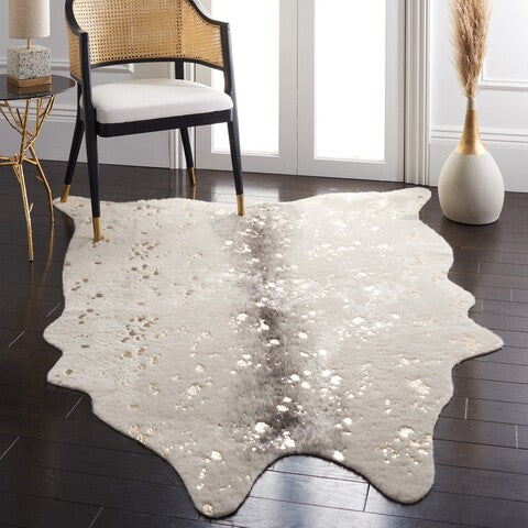 Luxurious Faux Cow Hide Area Rug in Beige and Grey