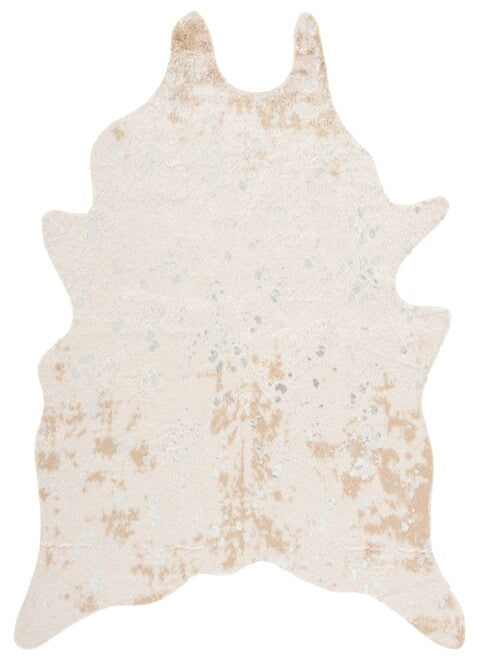 Stylish Beige and Silver Faux Cow Hide Rug - Perfect for Any Room!