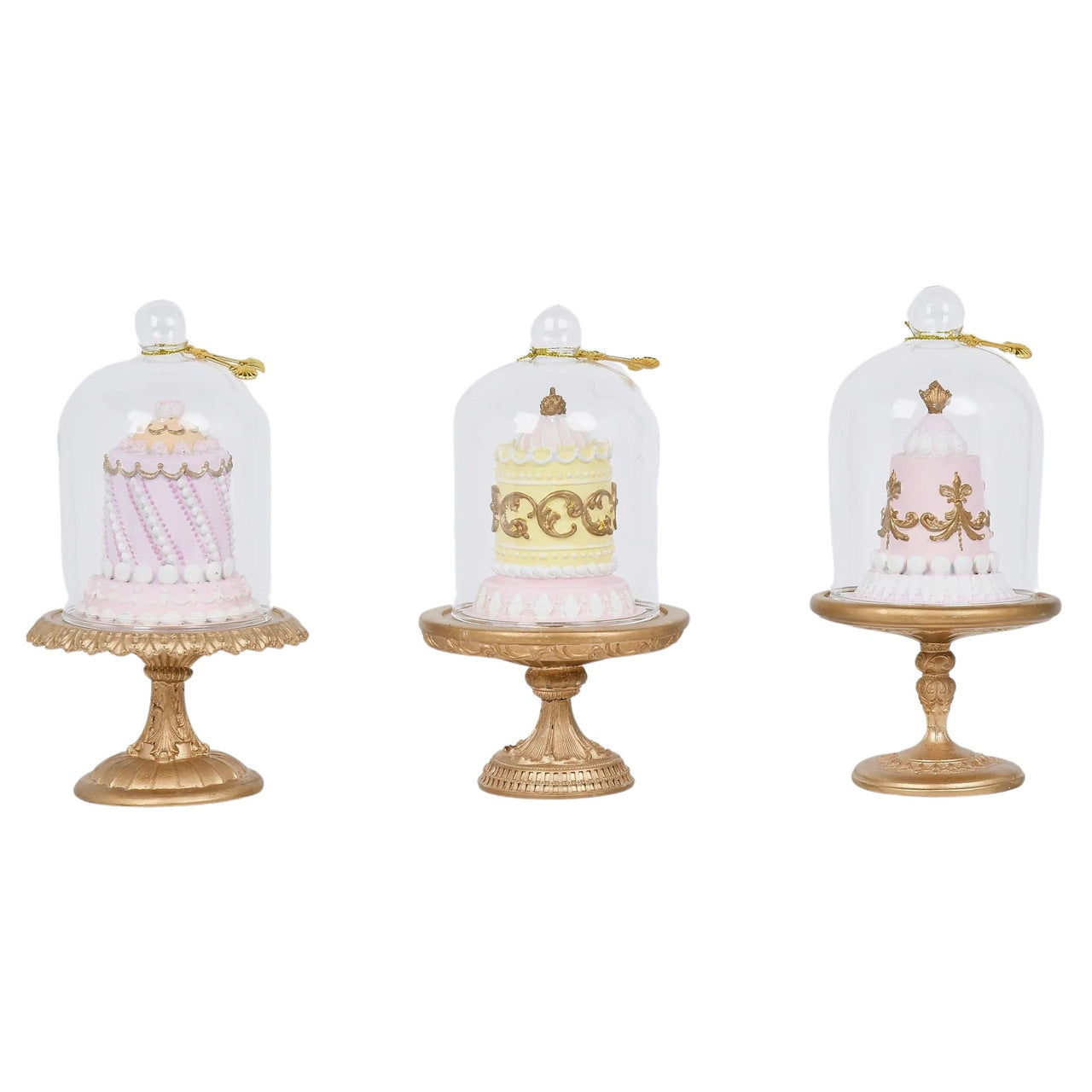 3 Asst., Cakes W/ Base & Glass Cloche