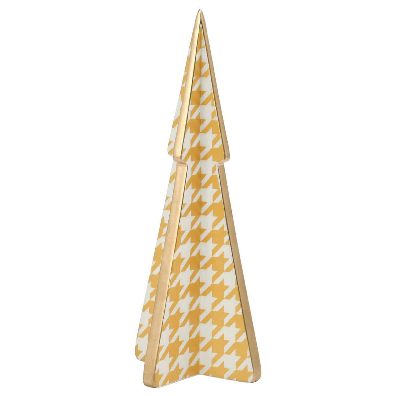 Lg. Xmas Tree With Houndstooth Decal. Gold & White