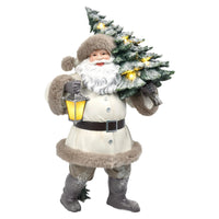 Woodland Santa Carrying Snowy Xmas Tree With Led Light