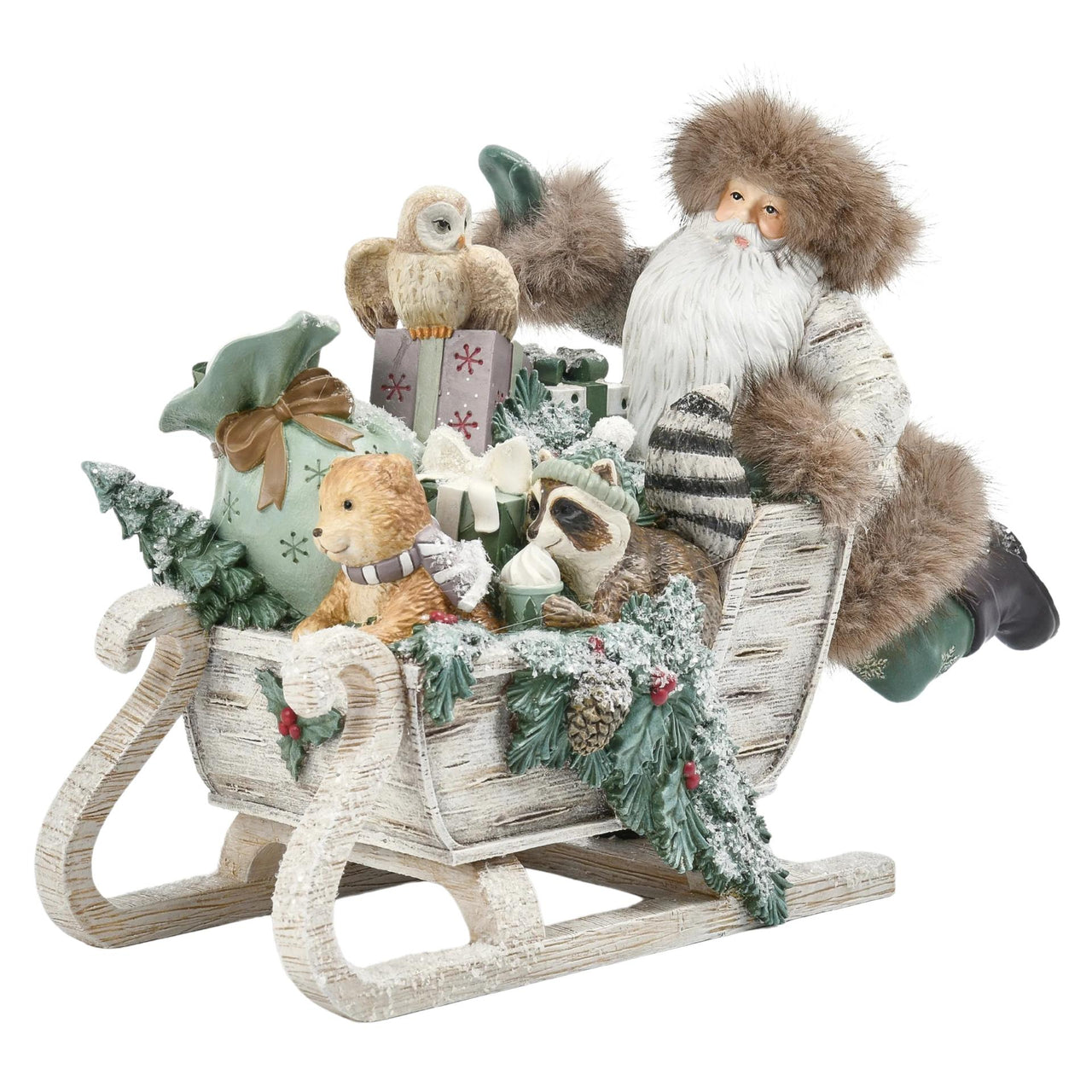 Santa Pushing Sleigh W/ Gifts & Animals
