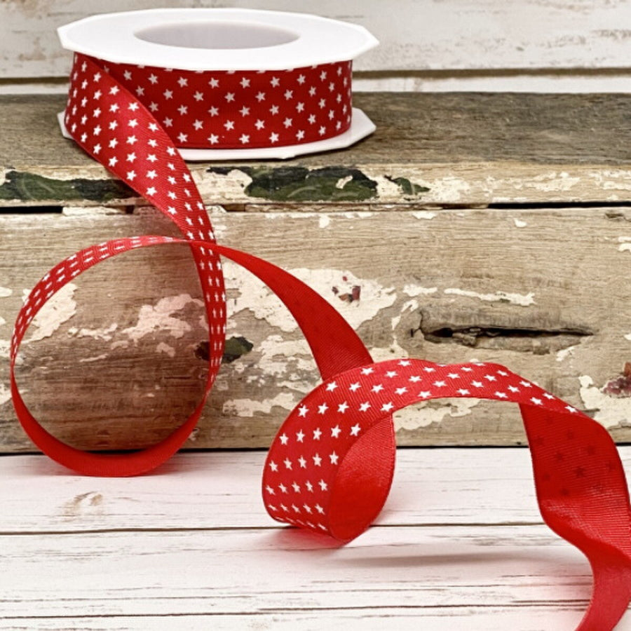 Red Ribbon Mini Stars 1 Inch x 22 Yards