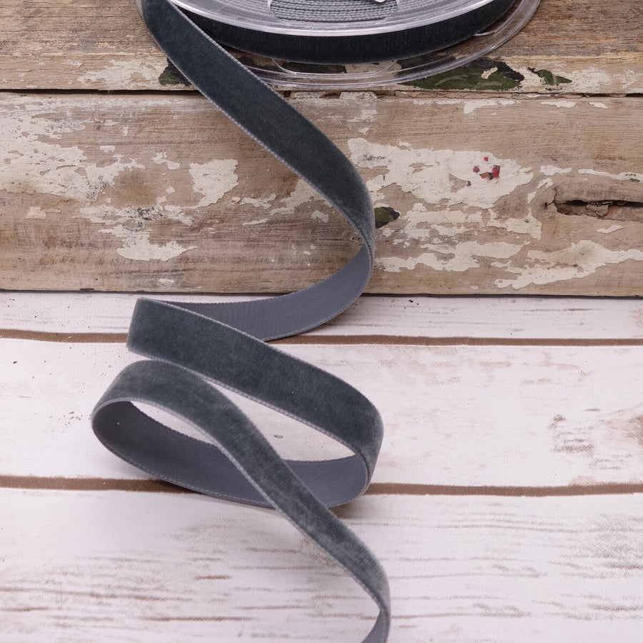 Swiss Velvet Pewter Ribbon 0.375 Inch x 11 Yards