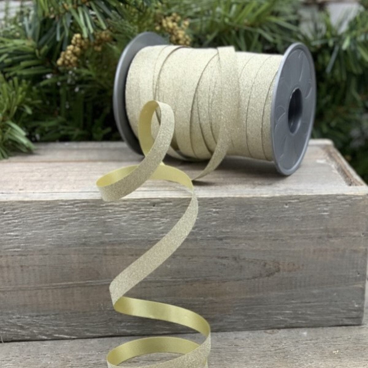 Light Gold Glitter Ribbon Roll 0.375 Inch x 109 Yards