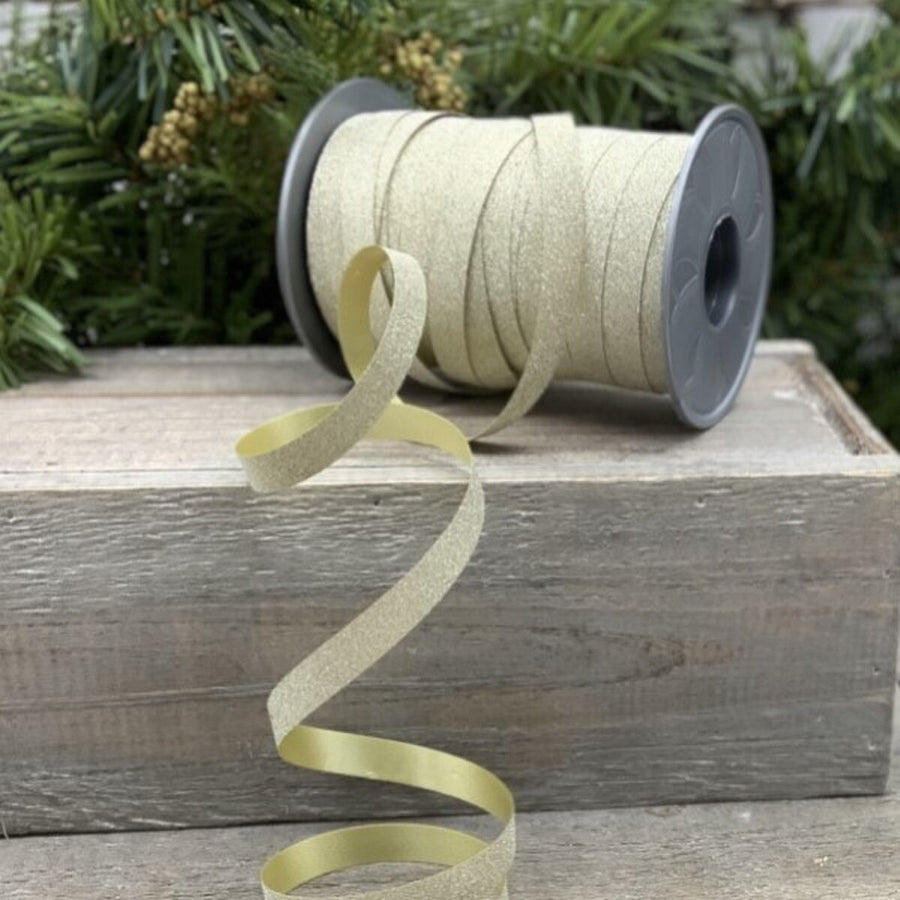 Light Gold Glitter Ribbon Roll 0.375 Inch x 109 Yards