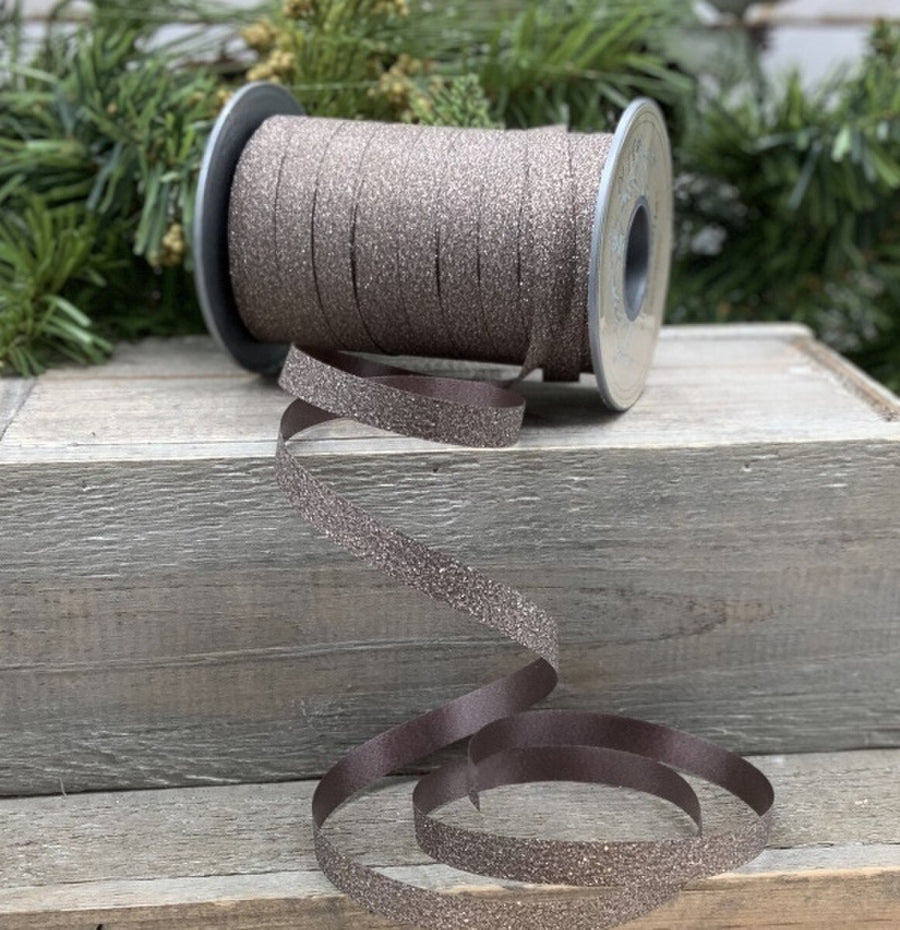 Mocha Glitter Ribbon Roll 0.375 Inch x 109 Yards