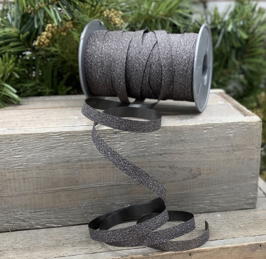 Gun Metal Glitter Ribbon 0.375 Inch x 109 Yards