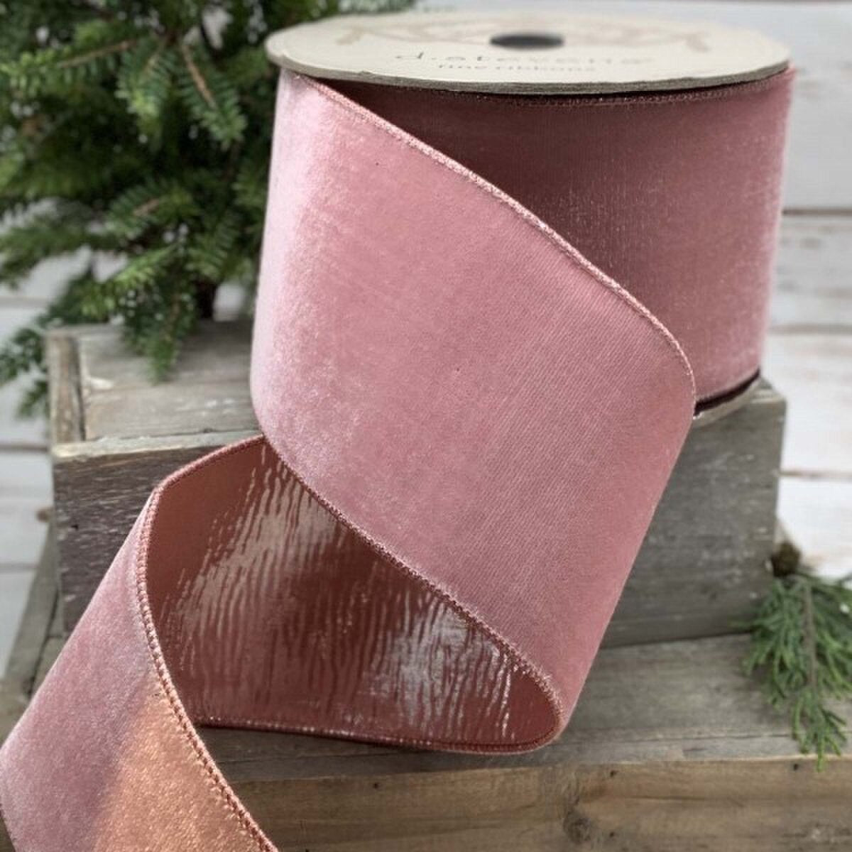 Pink Velvet Metallic Ribbon 4 Inch x 10 Yards