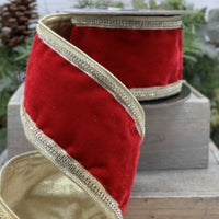 Red Velvet Crystal Side Trim Ribbon 4 Inch x 5 Yards