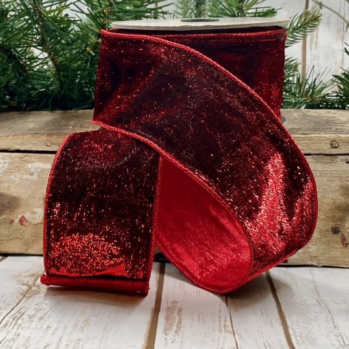 Metallic Velvet Red Ribbon 2.5 Inch x 10 Yards