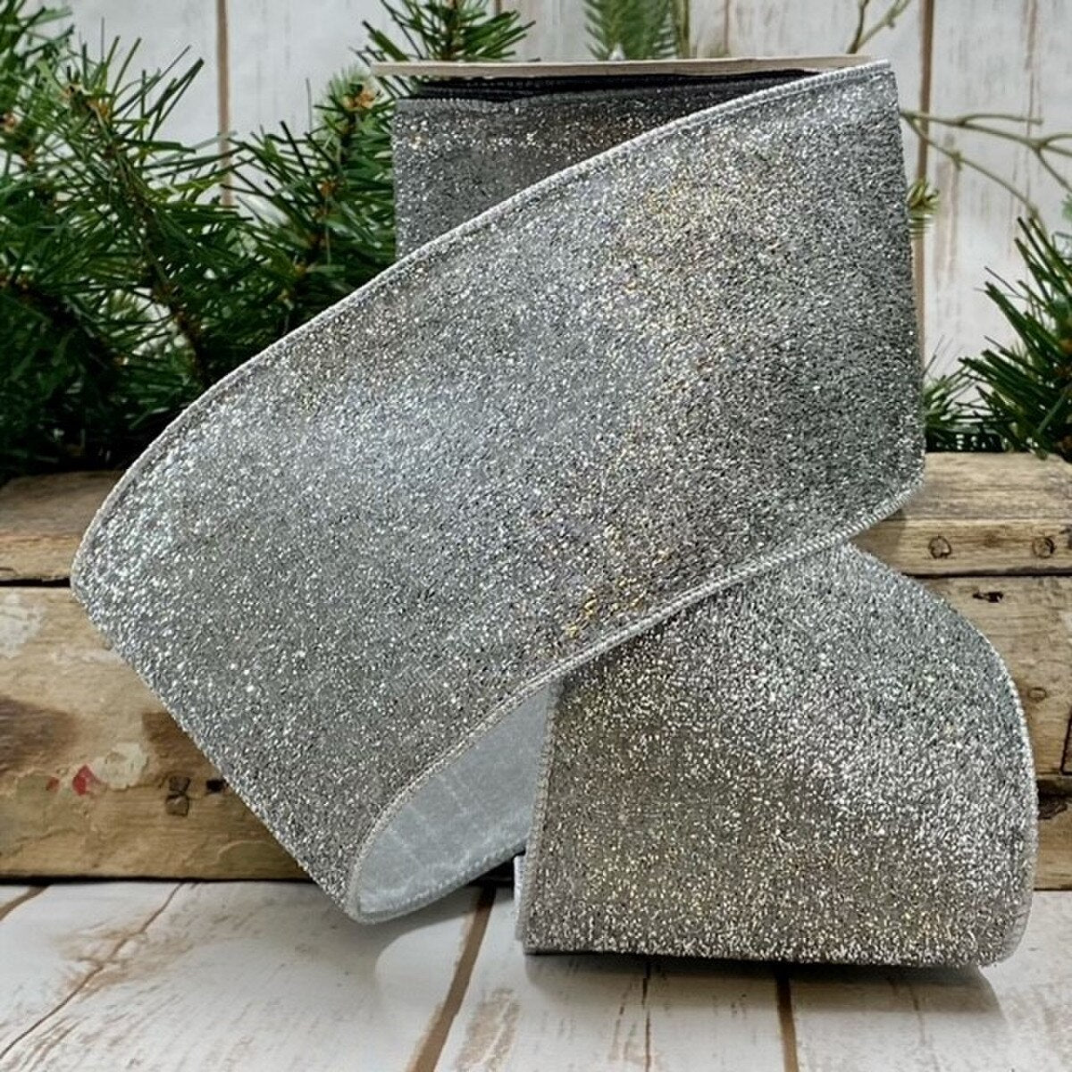 Metallic Velvet Silver Ribbon 4 Inch x 10 Yards