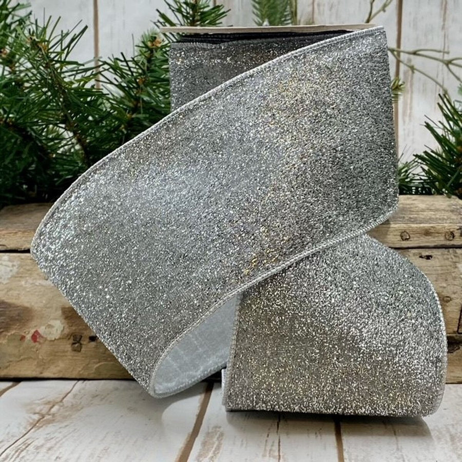 Metallic Velvet Silver Ribbon 4 Inch x 10 Yards