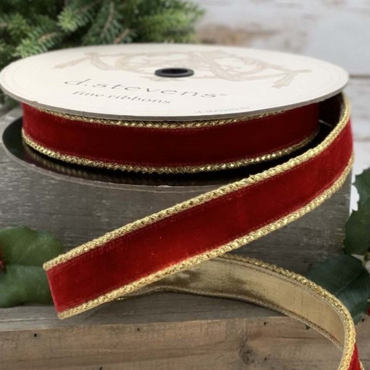 Red Velvet Gold Braid Edge Ribbon 1 Inch x 10 Yards