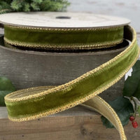 Moss Green Velvet Gold Braid Edge Ribbon 1 Inch x 10 Yds