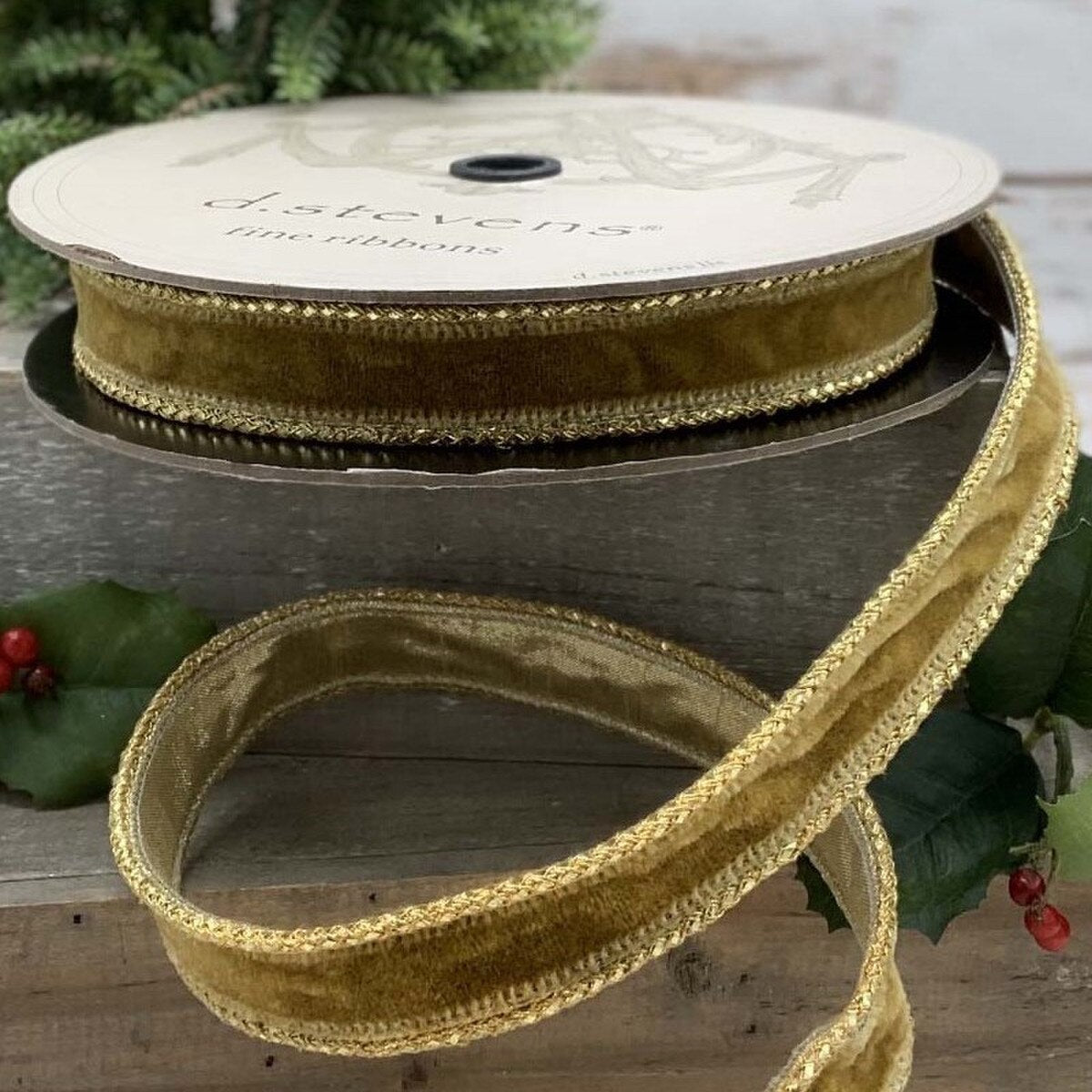 Gold Velvet Braid Edge Ribbon 1 Inch x 10 Yards