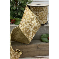 Gold Metallic Embroidery Faux Dupion Ribbon 4