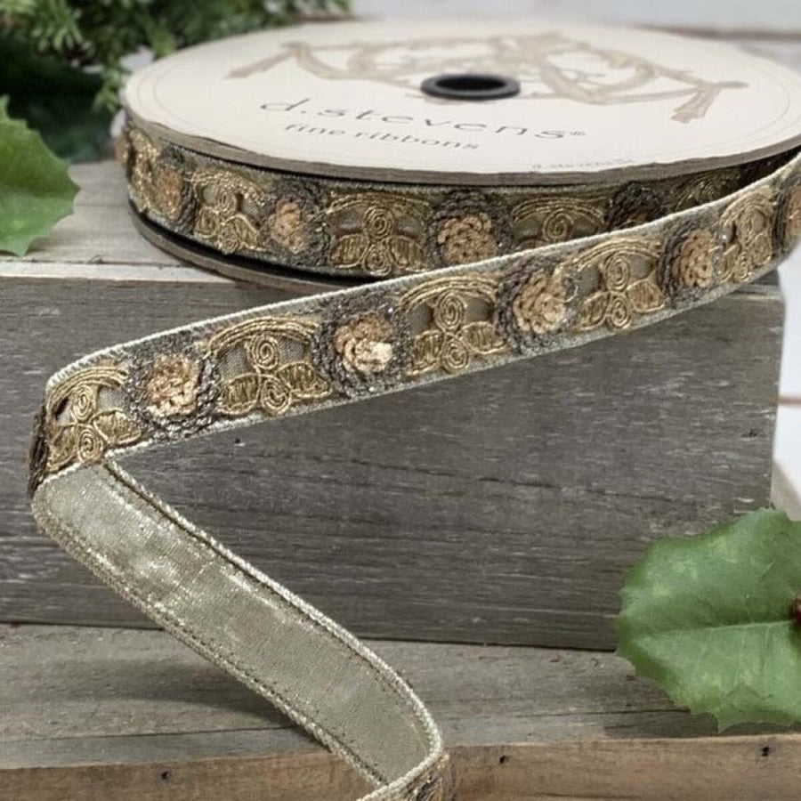 Sequin Floral Center Trim Grey-Platinum Ribbon 1" X 10 Yds - (2) Rolls