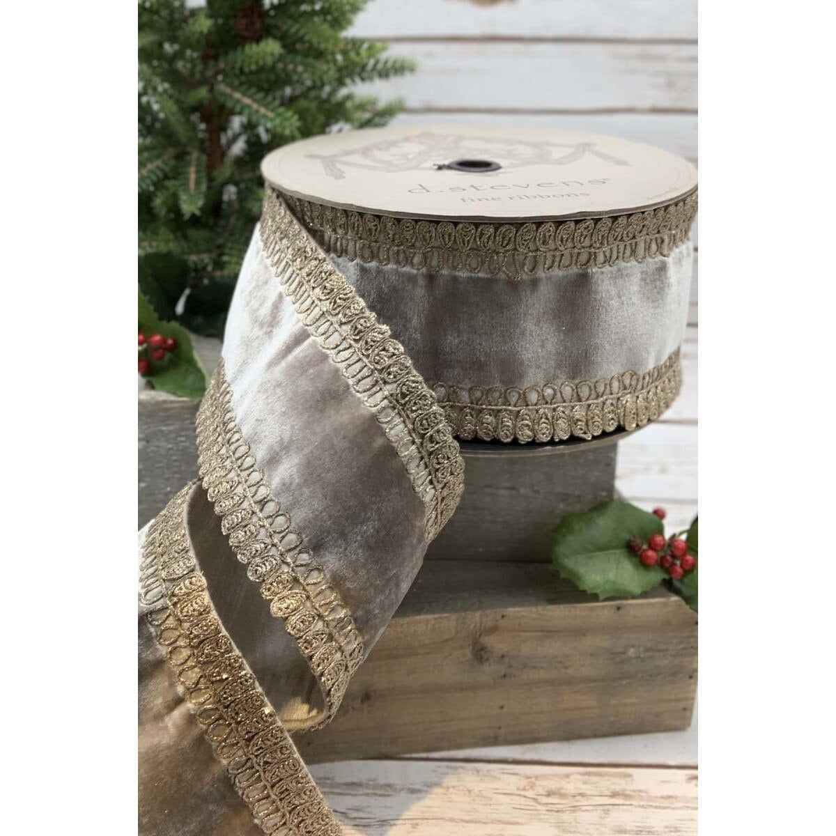 Platinum Velvet Metallic Rope Embroidery Side Trim Ribbon