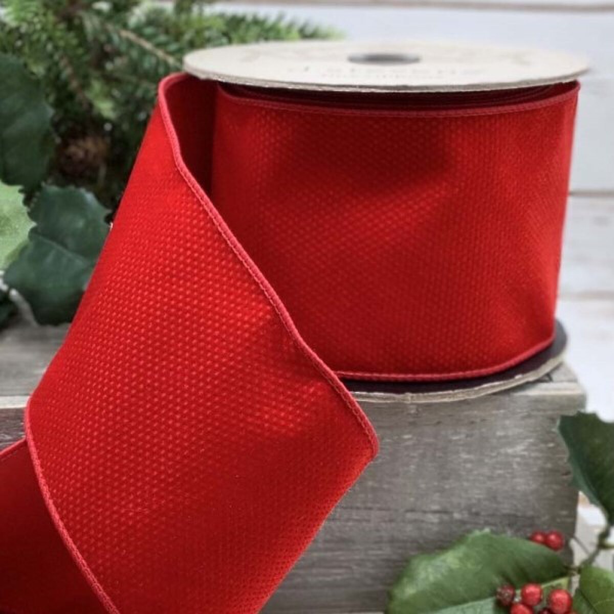 Red Velvet Micro Dot Ribbon 4" x 10 Yds with Dupion Back