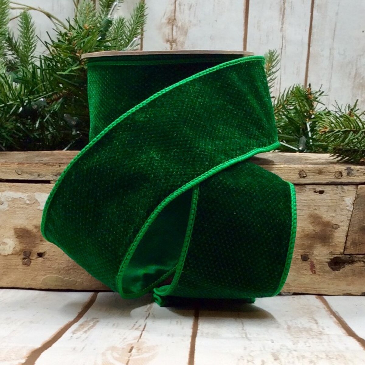 Black-Green Velvet Dots Faux Dupion Ribbon 2.5" x 10 Yds