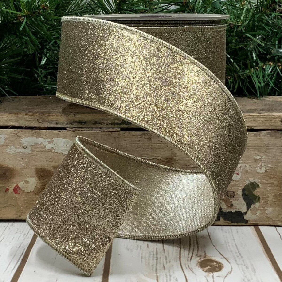 Glitter Metallic Ribbon Gold Silver 2.5 Inch x 10 Yds