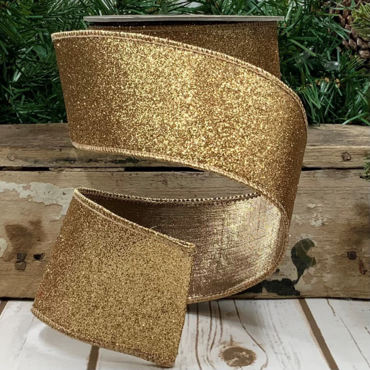 Gold Glitter Metallic Ribbon 2.5 Inch x 10 Yards