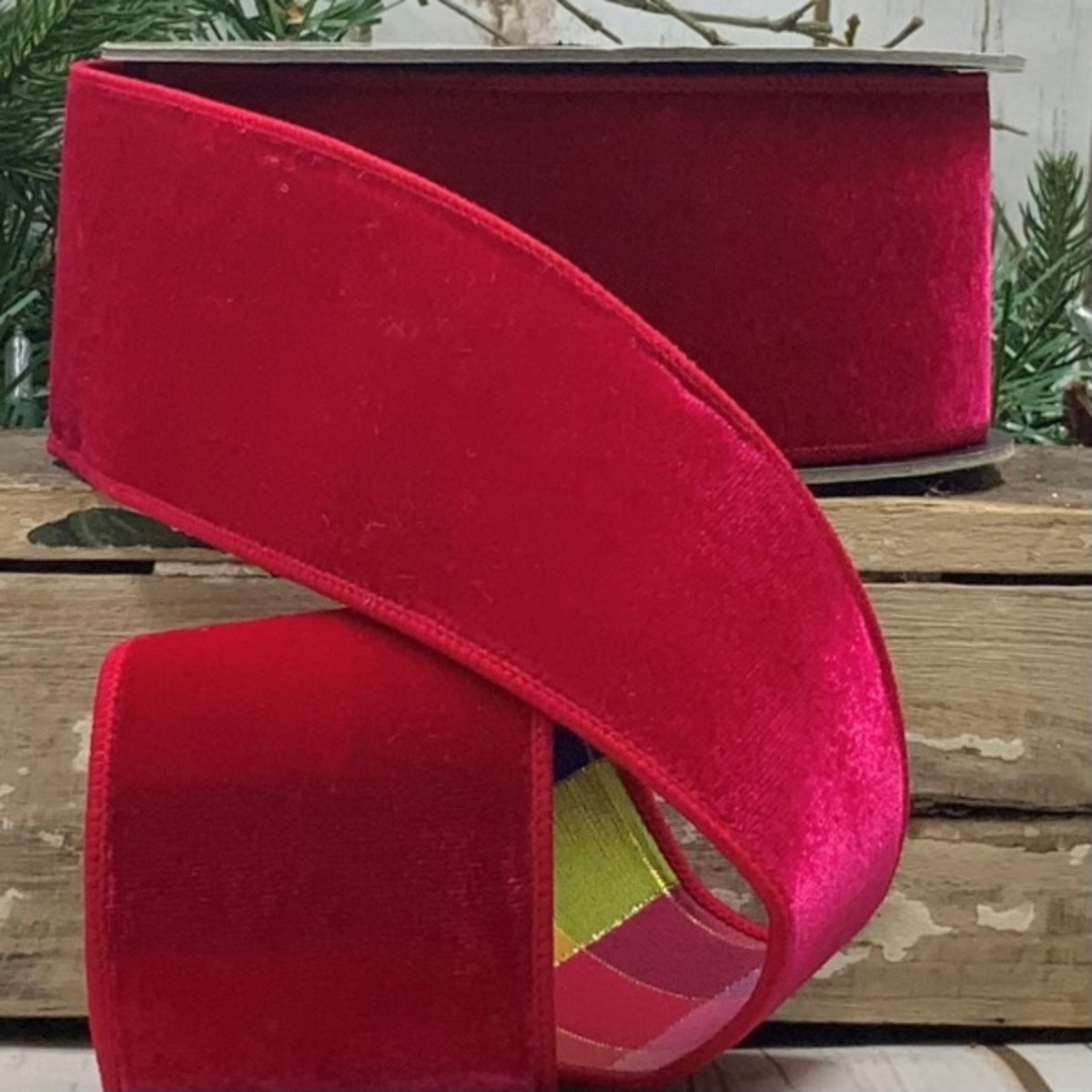 Hot Pink Velvet Check Ribbon 2.5" x 10 Yds