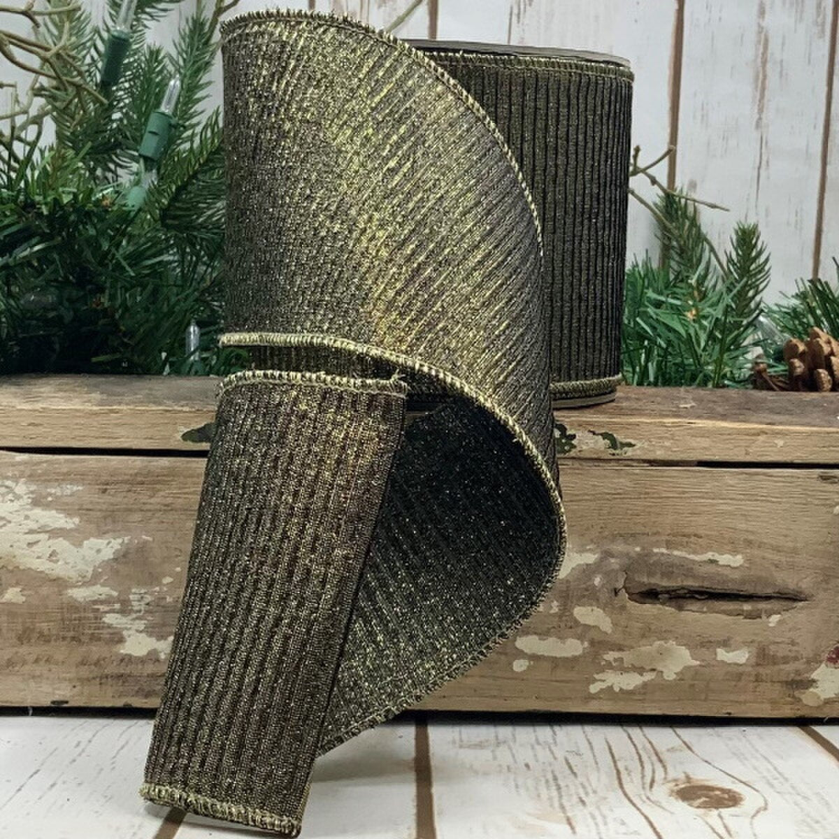 Antique Gold Pleated Lame Ribbon 4" x 10 Yds