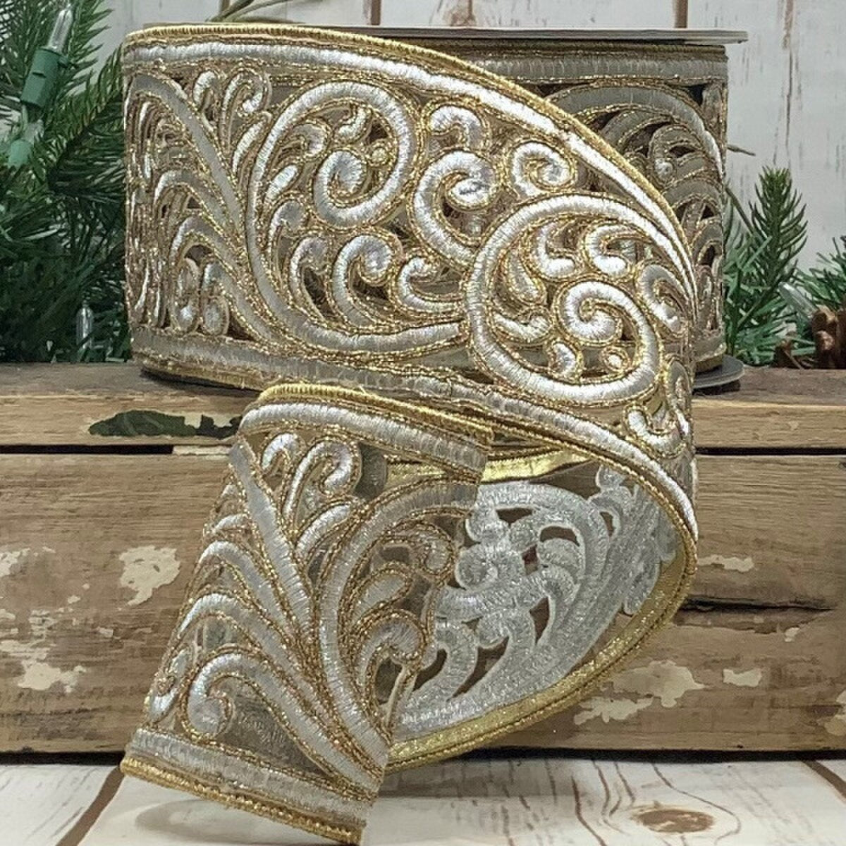 Silver Metallic Scroll Garland 3.5 Inches x 10 Yards