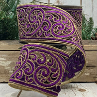 Metallic Scroll Garland Ribbon in Purple 3.5