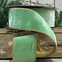 Mint Ribbon Vp Lush Velvet Gold Back 2.5 Inch x 10 Yds