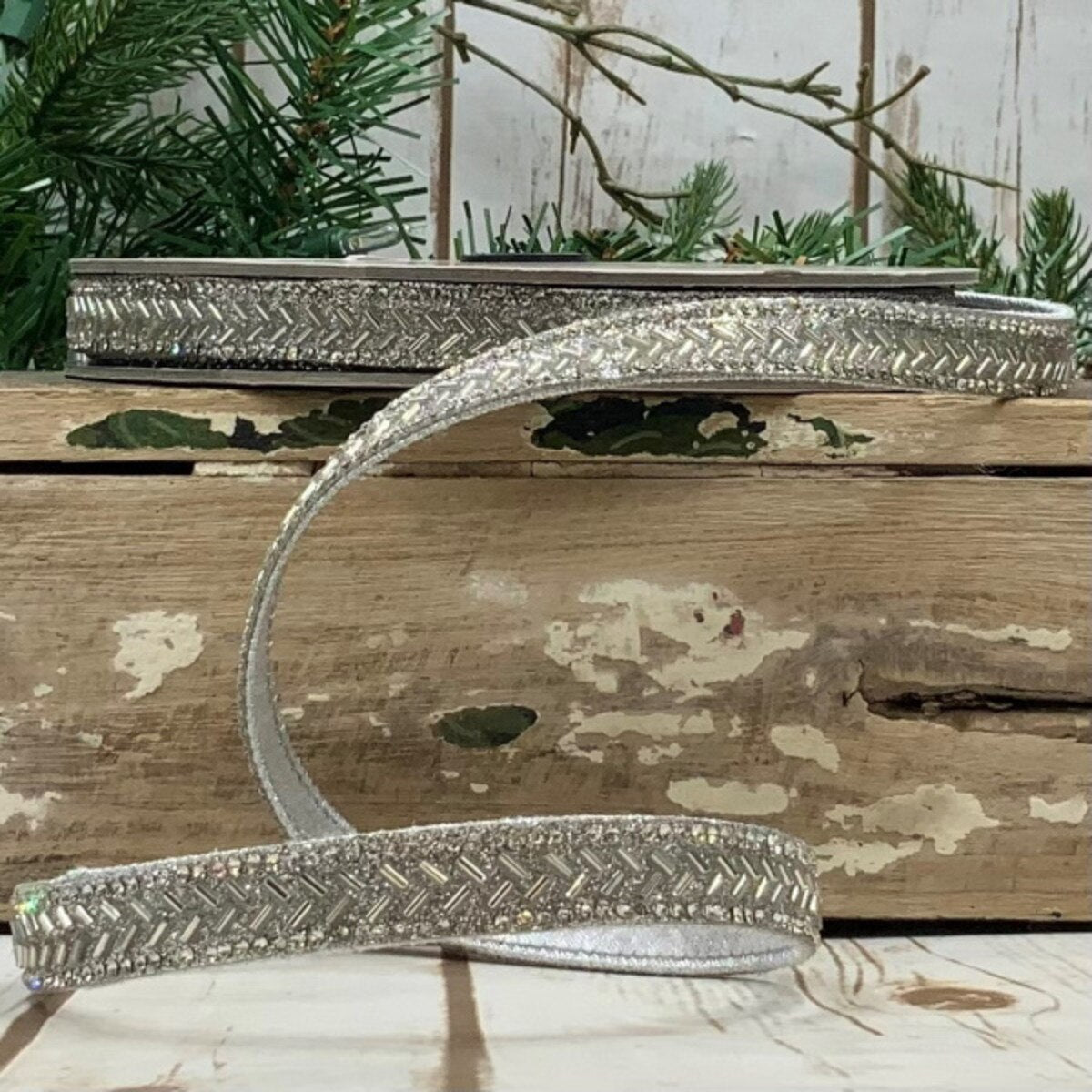 Bead Chevron Silver Ribbon 0.5 Inch x 9 Meters