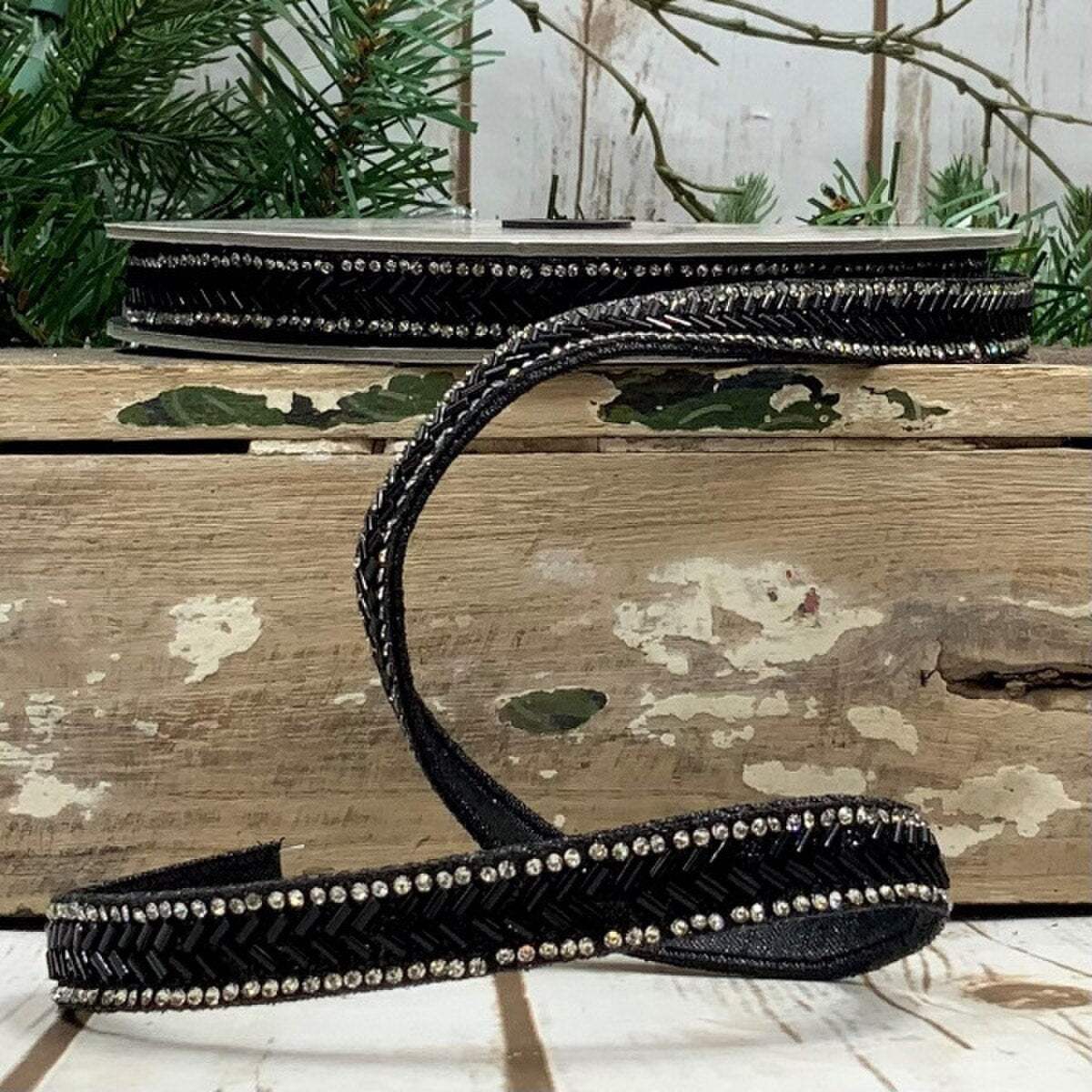 Bead Chevron Black Ribbon 0.5 Inch x 9 Meters
