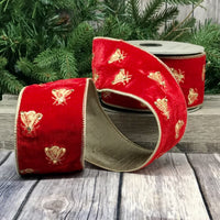 Red Velvet Embroidery Bees Ribbon 2.5 Inch x 5 Yards