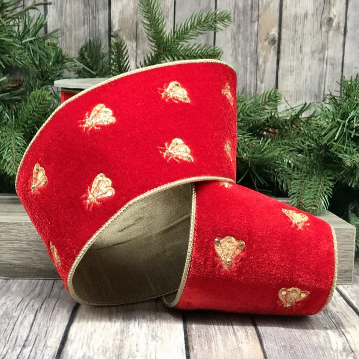 Red Velvet Embroidery Bee Ribbon 4 Inch x 5 Yards