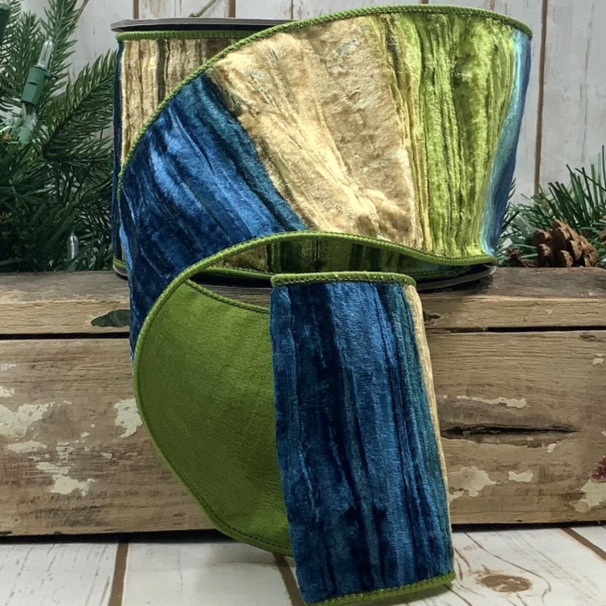Ombre Velvet Ribbon Green Blue Mocha 4" x 10 Yds