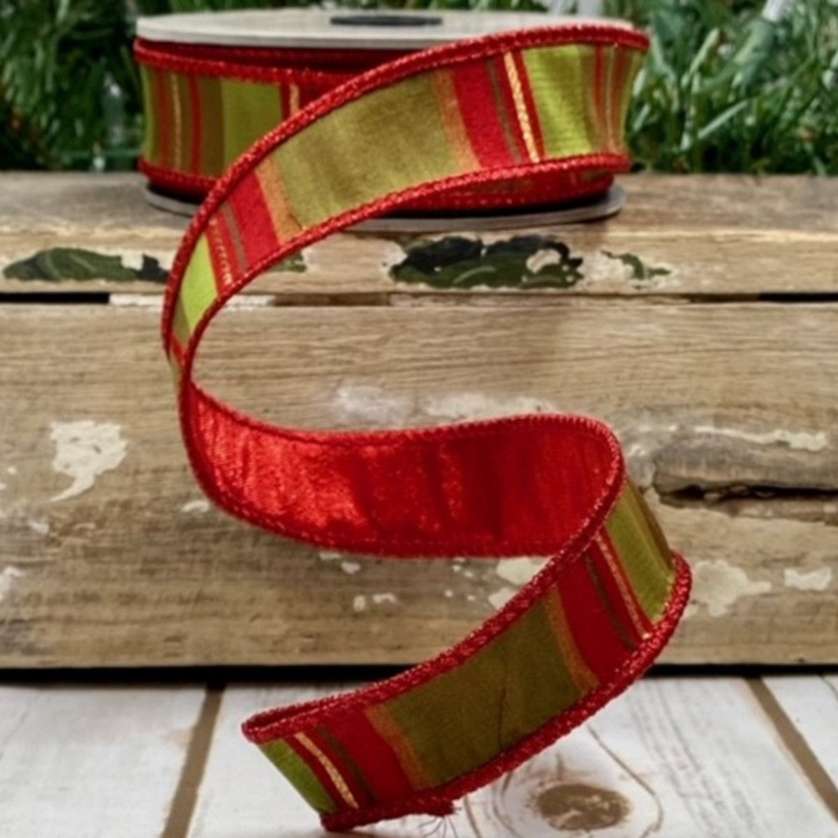 Taffeta Plaid Ribbon Red Green 1 Inch x 10 Yards