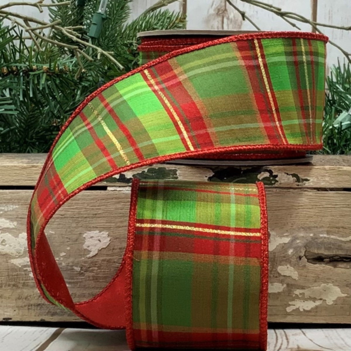 Taffeta Michigan Ave Plaid Red Green Ribbon 2.5" x 10 Yds