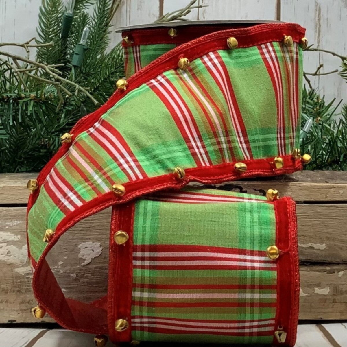 North Pole Plaid Faux Dupion Ribbon Green Pink Red 4" x 5 Yds