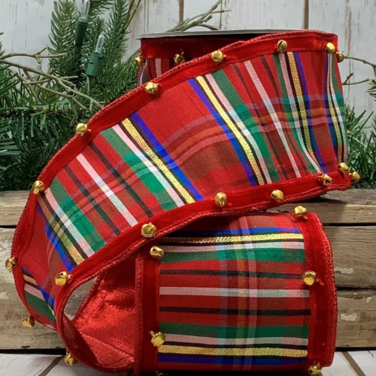 Plaid Faux Dupion Ribbon Red Green Blue 4" x 5 Yds